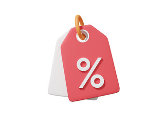 3D Tag price icon with percentage isolated background offer hot discount coupon, special promotion sale, online shopping concept. 3d rendering illustration