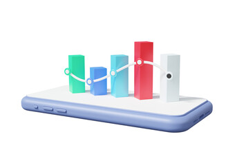 Growth web analytics chart graph on mobile phone. Digital grow marketing concept. SEO or Search Engine Optimization online finance business. 3d render illustation