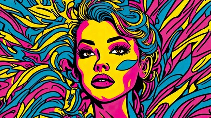 A pop art-style illustration of a celebrity or fictional character, with bright colors and bold outlines 2