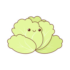 Green cabbage with smile and kawaii eyes