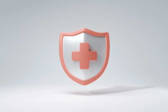 shield solid and safe red health mark 3d render