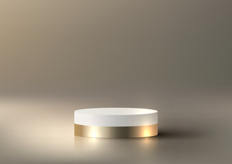 3D realistic modern luxury style empty white and golden podium on studio room background