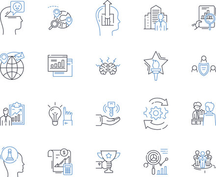 Productivity metrics line icons collection. Efficiency, Effectiveness, Performance, Results, Output, Improvement, Optimization vector and linear illustration. KPI,Benchmarking,Evaluation outline signs