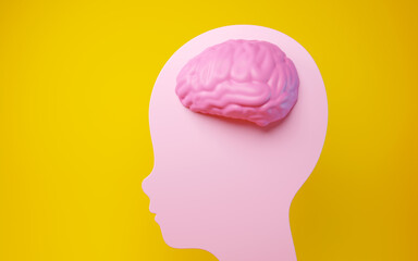 Cute human brain intelligence mental acuity yellow background 3d render