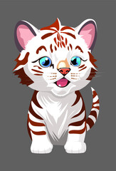 Fototapeta na wymiar Cute cartoon white tiger cub, sticker. Vector graphics