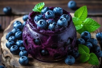 refreshing blueberry smoothie with fresh blueberries and mint leaves. Generative AI