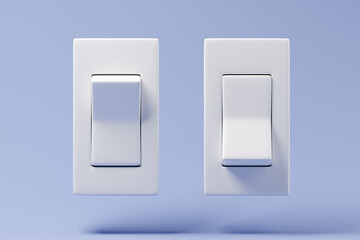 White switch button on and off blue background 3d render