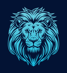 Lion head company logo vector line art illustration on black and white background. Lion face and mane business logo design.