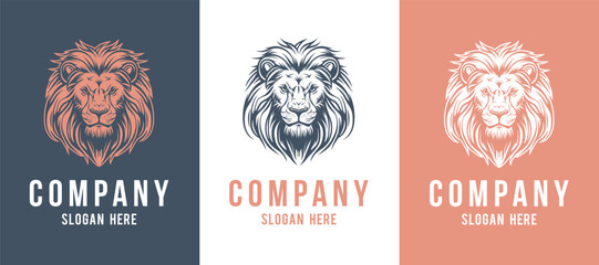 Lion face front view logotype line art eps vector art image illustration. Lion head with mane hair business company logo design and brand identity graphic. © Artoholics