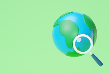 using magnifier looking earth 3d render
