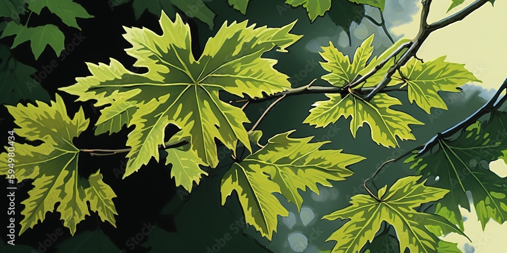Poster leafy twig of a maple tree in the woods generative ai