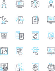 Portable computer linear icons set. Laptop, Notebook, Ultrabook, Chromebook, Tablet, Convertible, Surface line vector and concept signs. ThinkPad,MacBook,Gaming outline illustrations