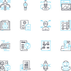 Digital writing linear icons set. Online, Keyboard, Text, Blog, Article, Content, Drafting line vector and concept signs. Composing,Editing,Feedback outline illustrations