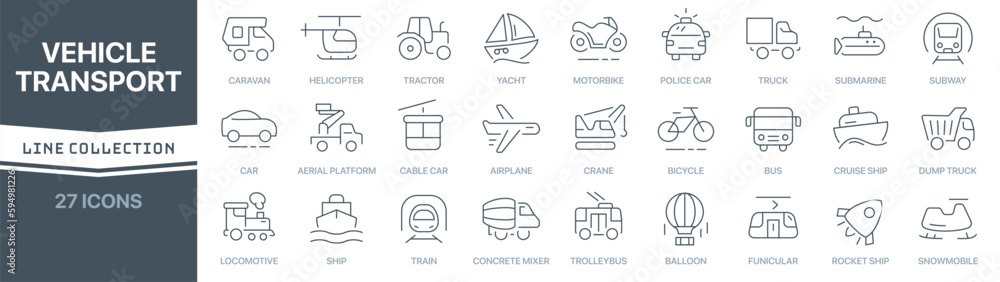 Aufkleber vehicle and transport linear signed icon collection. signed thin line icons collection. set of vehic