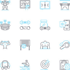Exercise studio linear icons set. Fitness, Health, Strength, Cardio, Wellness, Sweat, Endurance line vector and concept signs. Agility,Flexibility,Balance outline illustrations