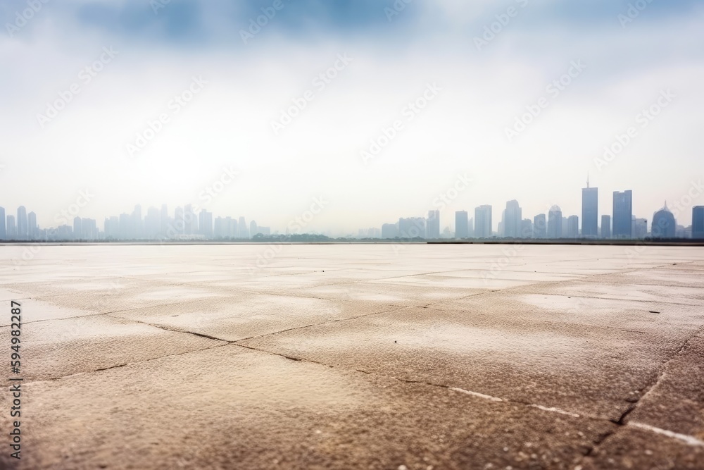 Canvas Prints an empty parking lot with a city skyline in the background. generative ai