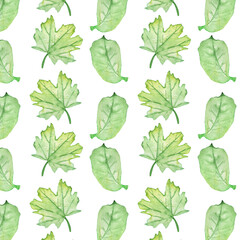 Pattern of watercolor green leaves elements.Botanical pattern solated on white background suitable for Wedding Invitation, save the date, thank you, or greeting card.