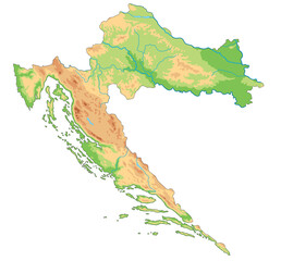 Detailed Croatia physical map.