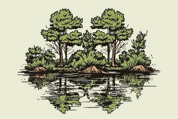 serene island landscape with lush trees. Generative AI