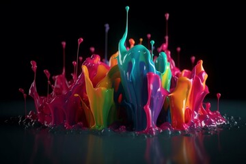 Colorful liquid splash, 3d render. Generative AI