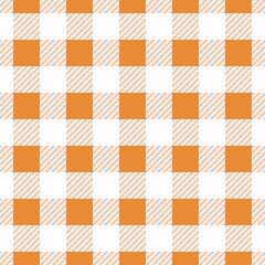 Vector seamless pattern with gingham check in orange and white colours for fabric and textile design