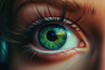Fototapeta na wymiar Green eyes with tears colorful superrealistic illustration