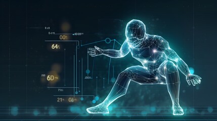 AI powered sports analytics concept with computer vision tracking players in action, showcasing real time performance analysis, and machine learning for enhanced coaching. Generative AI