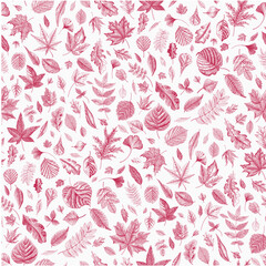 Leaves. Seamless pattern. Vector vintage illustration. Viva magenta