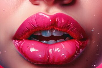Obraz premium Pink lips colorful superrealistic illustration