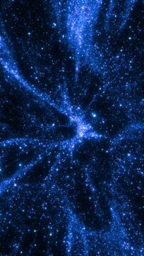 Blue vertical abstract futuristic sparkling cosmic star particle loop background. 3D animation design backplate with copy space. Space exploration and technology stage backdrop with magic pixie dust.