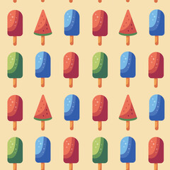 Flat colorful summer seamless pattern with ice cream and ice watermelon