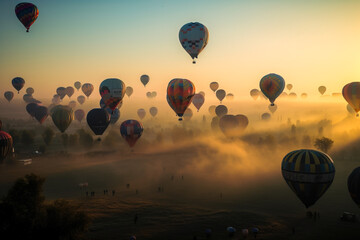 Hot Air balloons taking off early in the morning, Generative Ai illustration