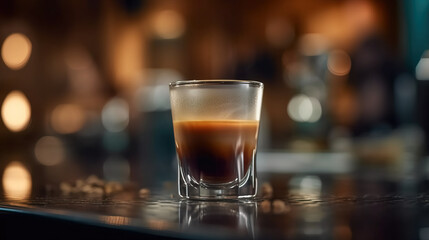 Espresso in glass shot. Generative AI illustration