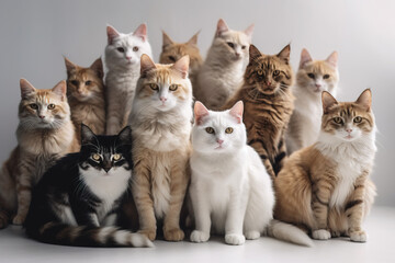 Studio image of large group of cats , Generative AI illustration