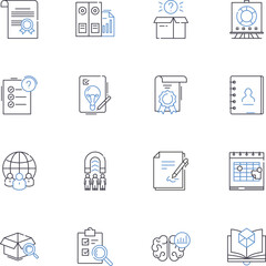 Document management line icons collection. Archiving, Collaboration, Compliance, Digitization, Editing, Filing, Indexing vector and linear illustration. Integration,Metadata,Organization outline signs