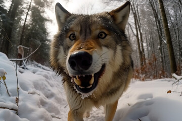 Fototapeta premium Extreme close up of wolf, Generative AI illustration