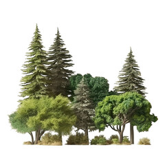 Small grove of green trees, transparent background, made with Generative AI