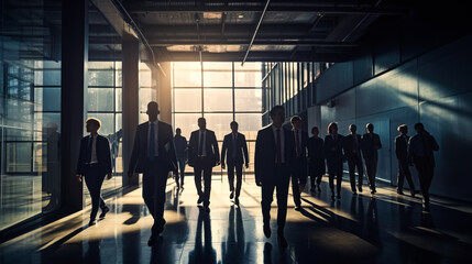 Business people silhouette  commuting. Generative Ai illustration