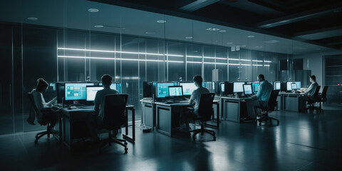 Software engineers working together in open space. Generative AI illustration