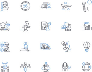 Ski vacation line icons collection. Powder, Mountains, Winter, Slopes, Adventure, Resort, Snowboarding vector and linear illustration. Lodge,Family,Alpenglow outline signs set