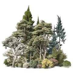 Small grove of green trees, transparent background, made with Generative AI