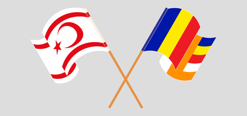 Crossed and waving flags of Northern Cyprus and Buddhism