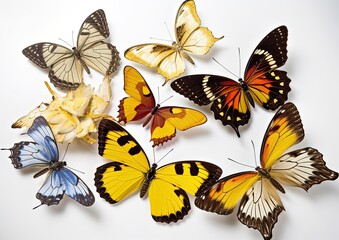 Fototapeta na wymiar Mixed set of colored and beautiful butterflies on isolated white background. Generative AI
