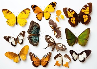 Fototapeta na wymiar Mixed set of colored and beautiful butterflies on isolated white background. Generative AI