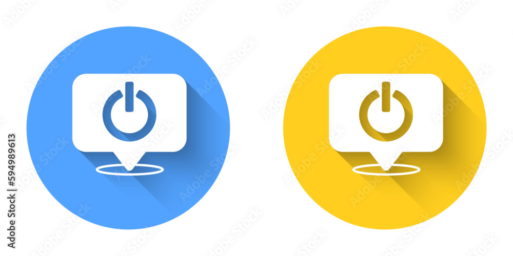 Poster white power button icon isolated with long shadow background. start sign. circle button. vector