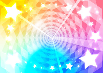 星を散りばめたキラキラと放射の背景素材（虹色カラフル）Background material of glitter and radiation studded with stars (rainbow colorful)