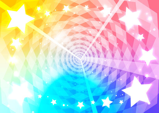 星を散りばめたキラキラと放射の背景素材（虹色カラフル）Background material of glitter and radiation studded with stars (rainbow colorful)