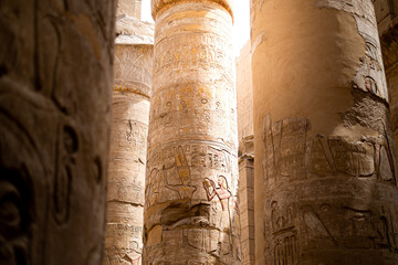 Columns with hieroglyphs of Luxor temple, Egypt