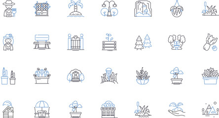 Topiary & Pruned line icons collection. Shapely, Groomed, Manicured, Sculpted, Trimmed, Neat, Precise vector and linear illustration. Elegant,Refined,Artistic outline signs set