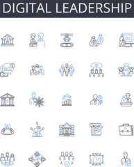 Digital leadership line icons collection. Cyber supremacy, Advanced expertise, Innovative thinking, Modern management, Technological foresight, Digital proficiency, Tech-savvy leadership vector and
